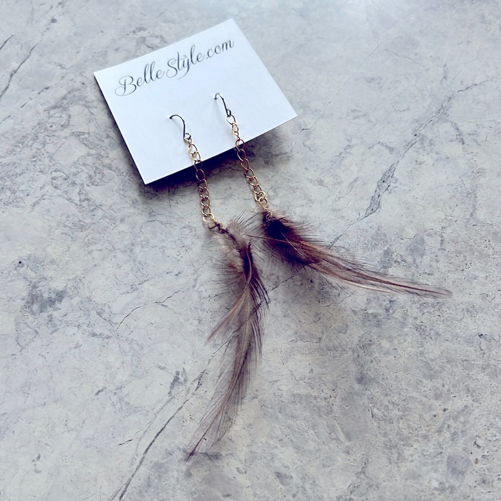 BelleStyle Flock Grey Feather Earrings